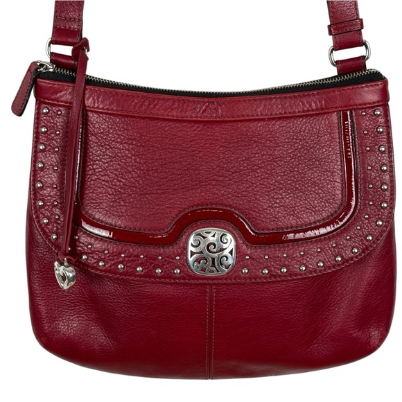 Y2K Brighton Bowie Red Leather Studded Shoulder Bag with Silver Heart Charm - Picture 3 of 16